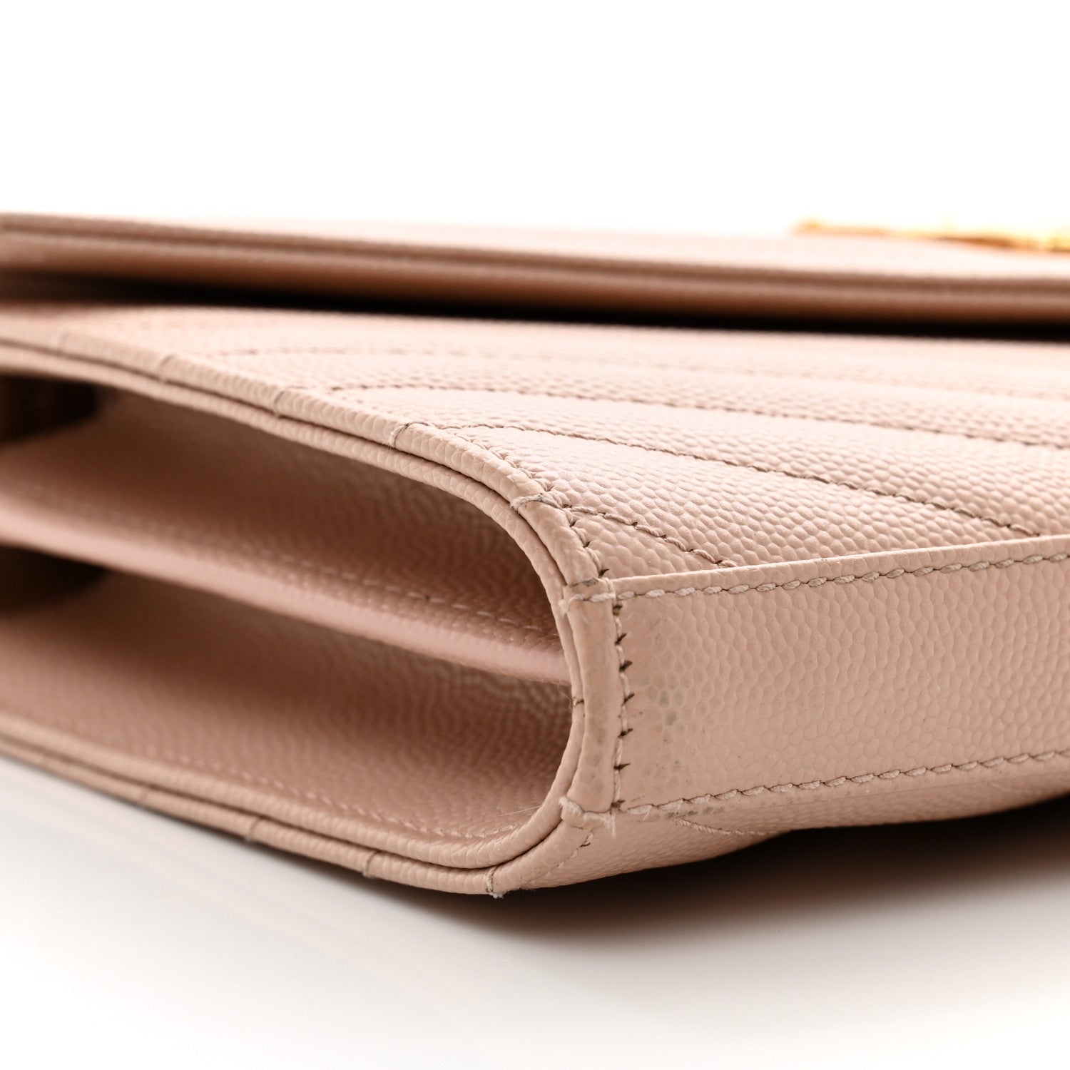 Saint Laurent Grain De Poudre Matelasse Chevron Monogram Chain Wallet Pale Pink 11 of 12