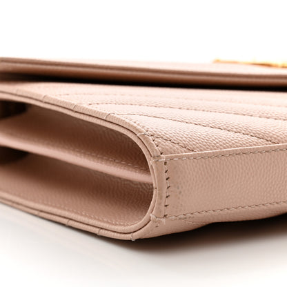 Saint Laurent Grain De Poudre Matelasse Chevron Monogram Chain Wallet Pale Pink 11 of 12