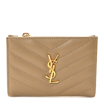 Saint Laurent Grain De Poudre Matelasse Chevron Cassandre Fragments Zipperred Bi-Fold Wallet Dark Beige 1 of 7