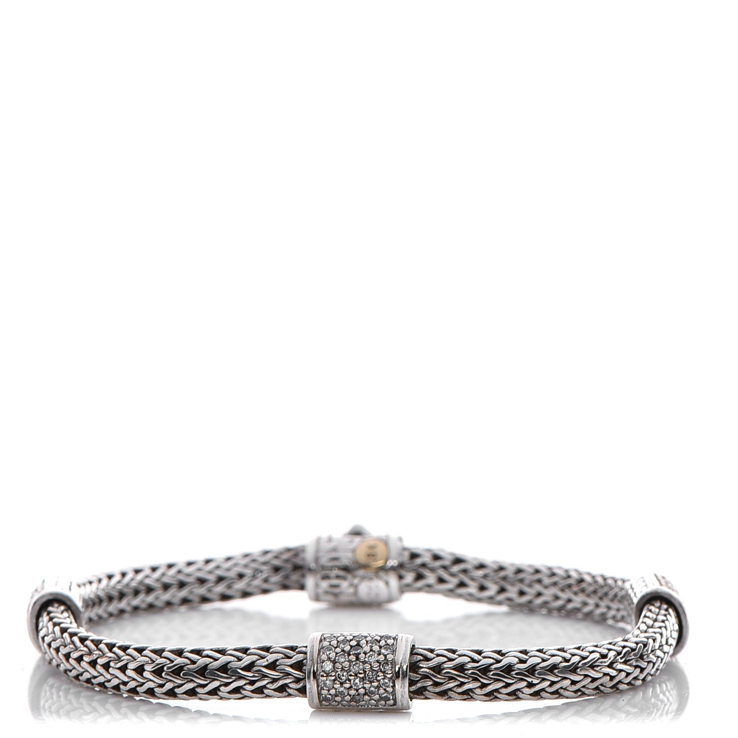 John Hardy Sterling Silver 18K Gold Pave Diamond Medium Classic Chain Station Clasp Bracelet 1 of 6