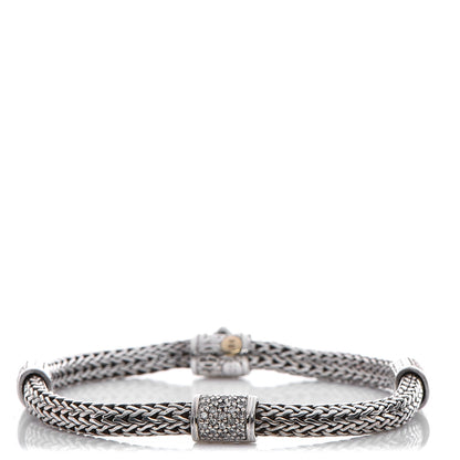 John Hardy Sterling Silver 18K Gold Pave Diamond Medium Classic Chain Station Clasp Bracelet 1 of 6