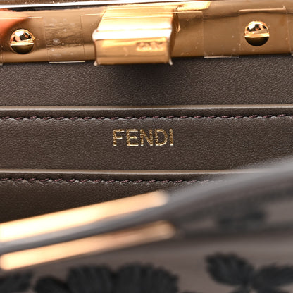 Fendi Vitello Seta Shiny Nappa Floral Embroidered Petite Peekaboo I SEE U Satchel Carbone Black 7 of 10