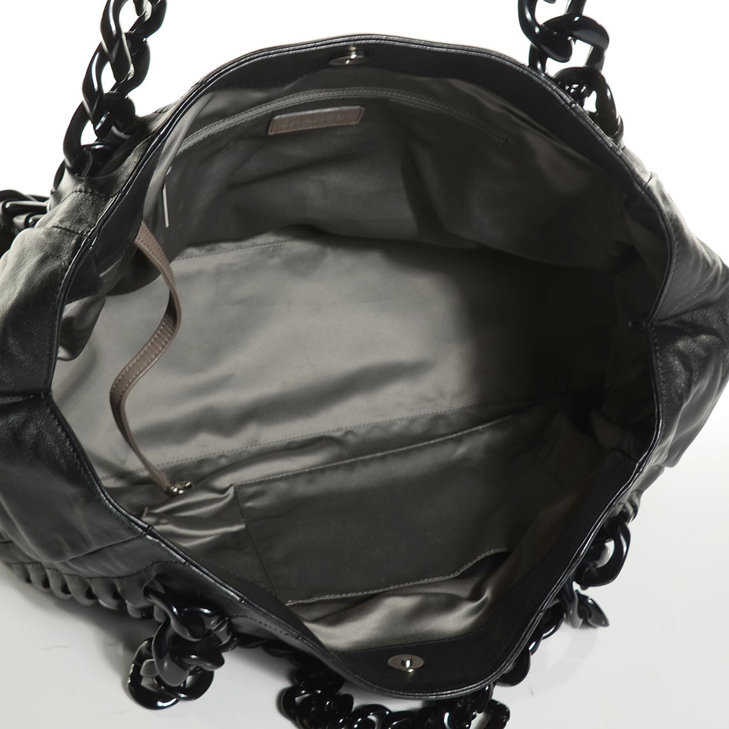 Calfskin Modern Chain Rhodoid East West Tote Black