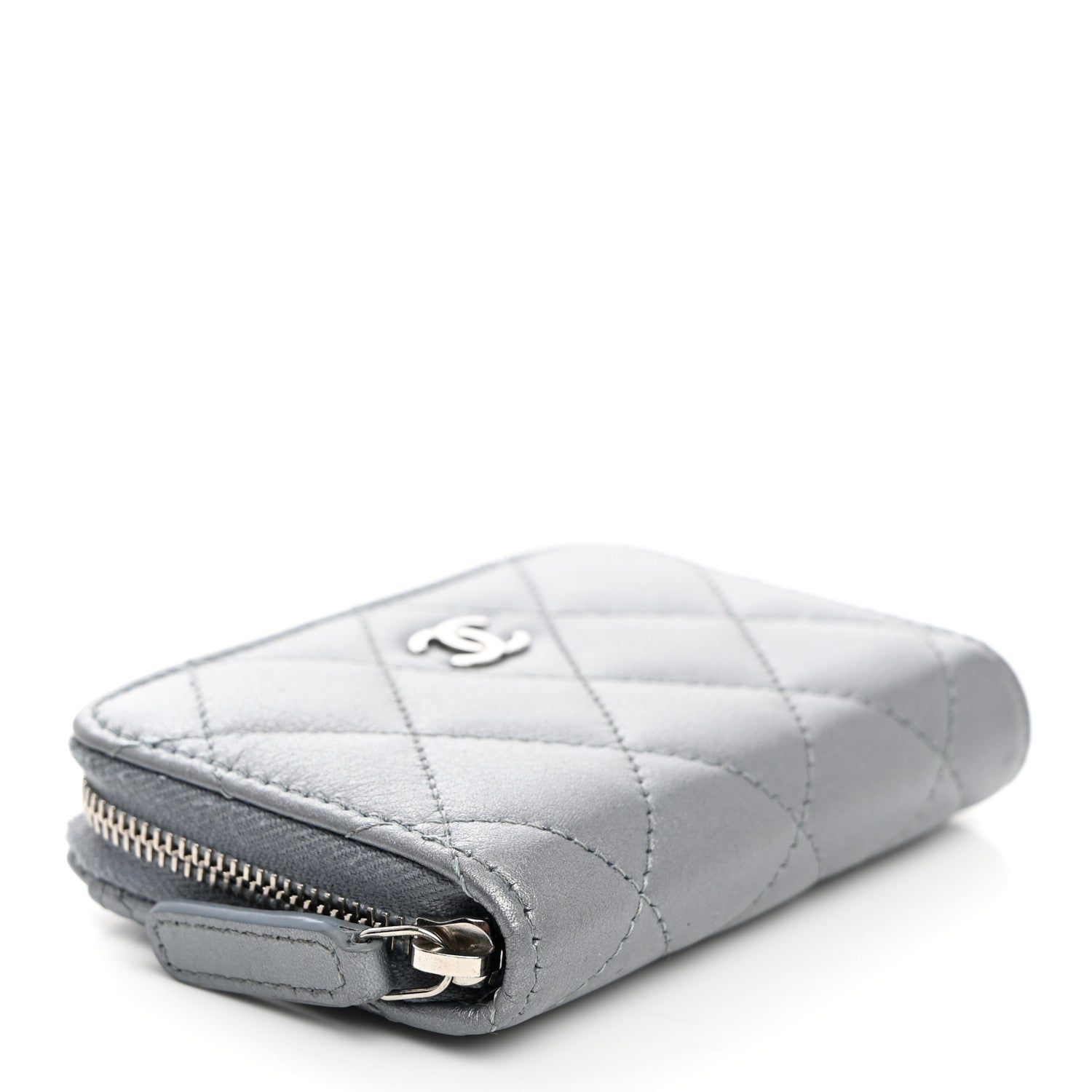 Chanel Iridescent Calfskin Quilted Zip Coin Purse Wallet Light Blue 4 of 8