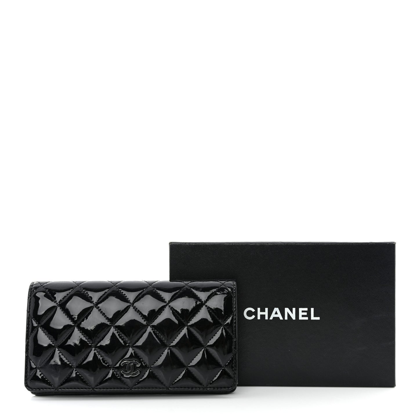 Patent Calfskin Quilted Yen Wallet So Black