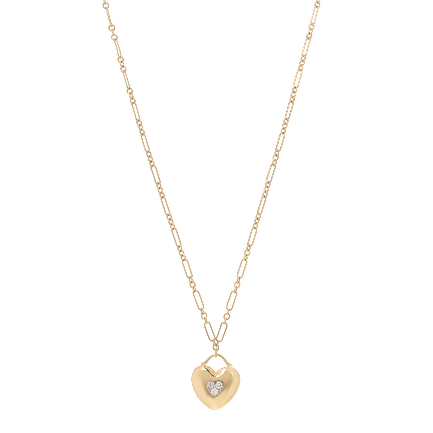 Tiffany 18K Yellow Gold Diamond Heart Pendant Link Chain Necklace 1 of 6