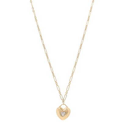 Tiffany 18K Yellow Gold Diamond Heart Pendant Link Chain Necklace 1 of 6