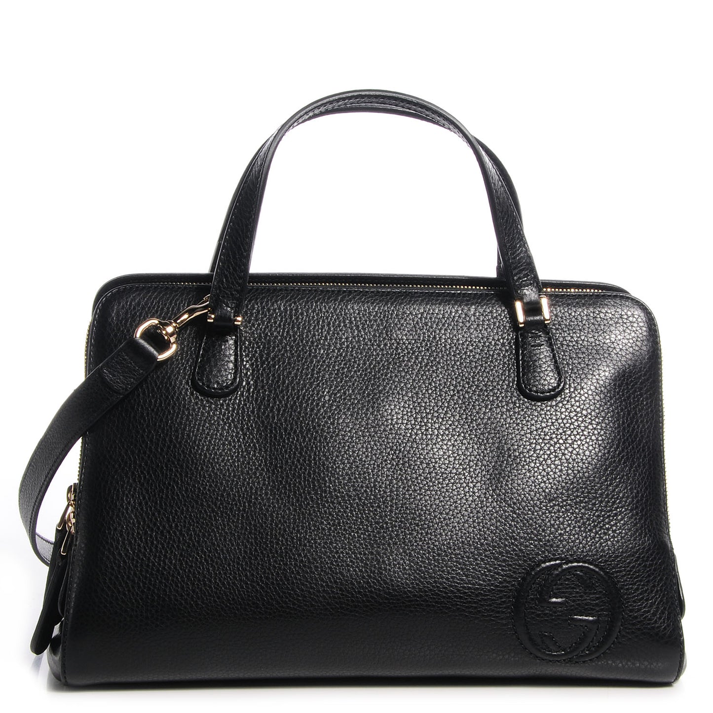 Leather Medium Label Tote Black