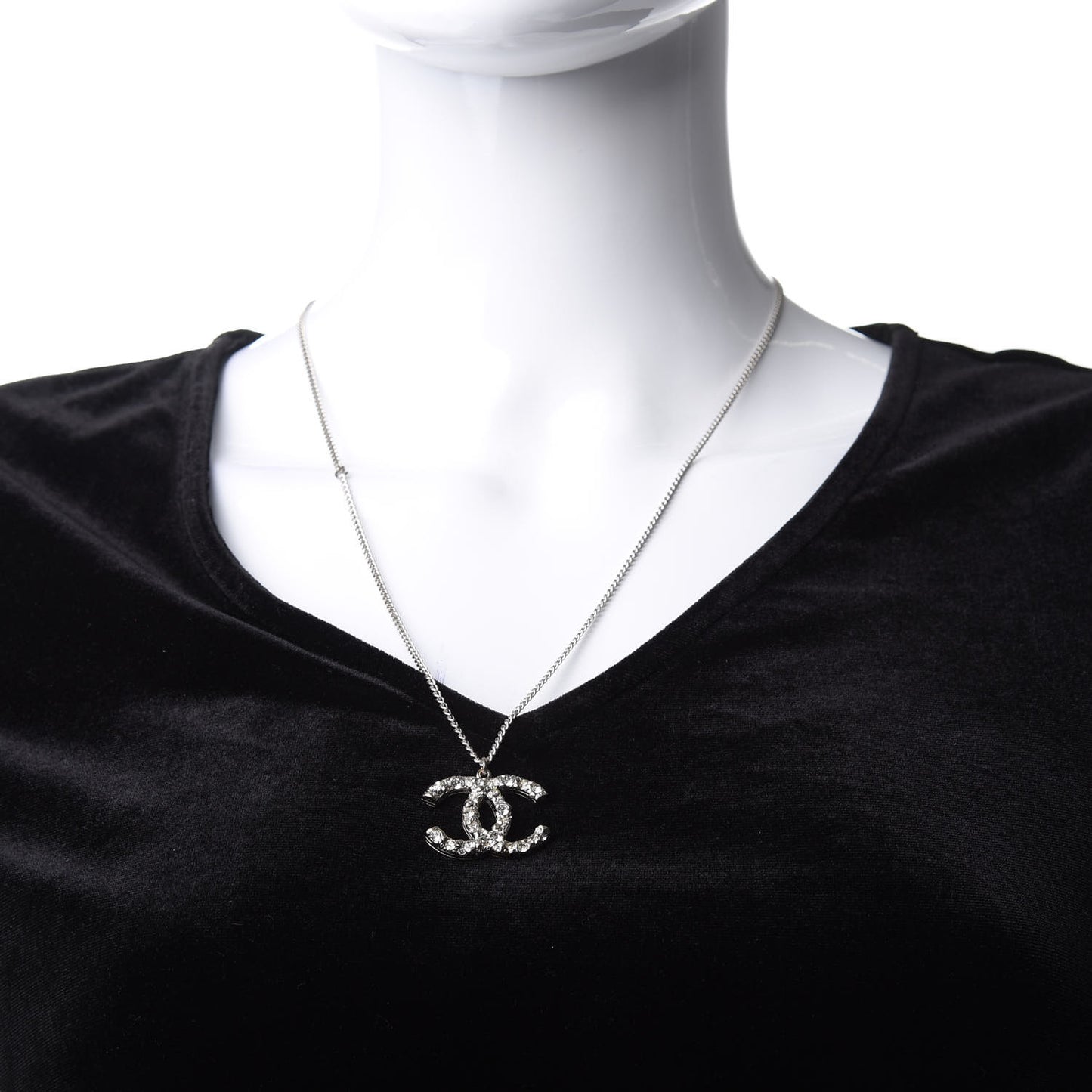 Crystal CC Pendant Necklace Silver