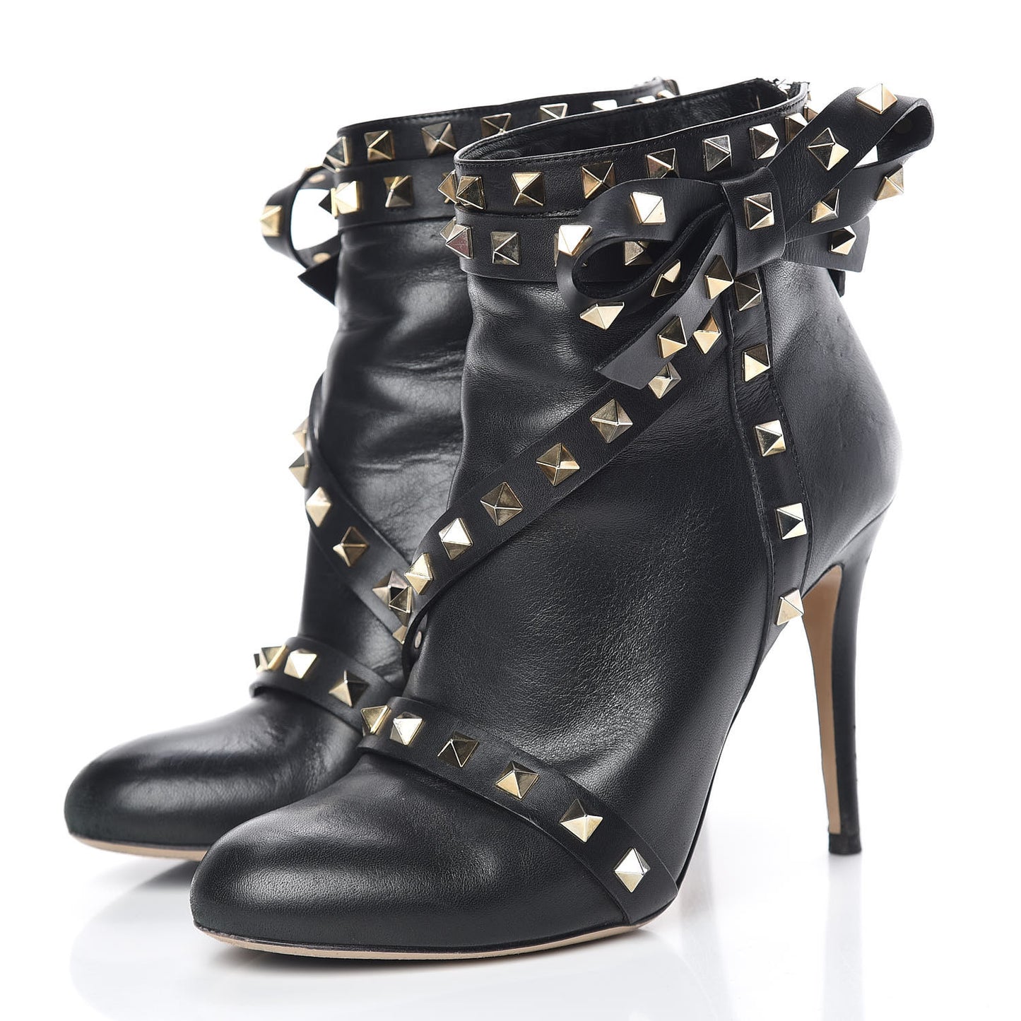 Calfskin Rockstud Bow Ankle Booties 36.5 Black