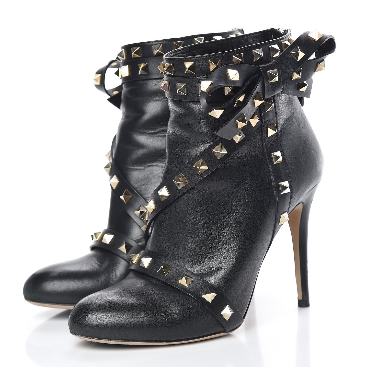 Valentino Garavani Calfskin Rockstud Bow Ankle Booties 36.5 Black 3 of 15