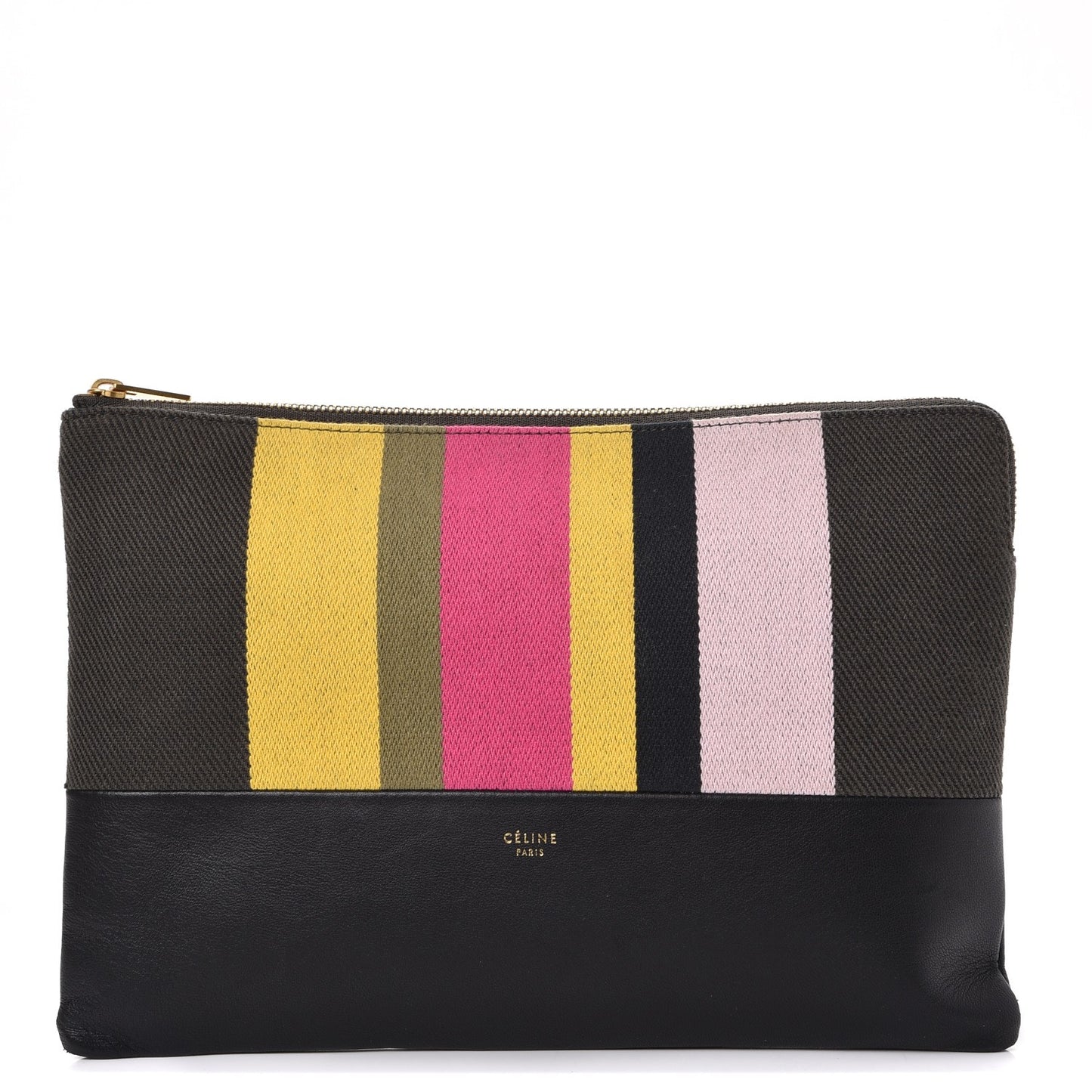 Cotton Canvas Lambskin Striped Solo Clutch Pouch Black