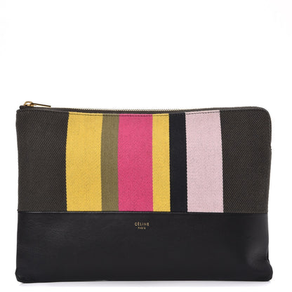 Celine Cotton Canvas Lambskin Striped Solo Clutch Pouch Black 1 of 8