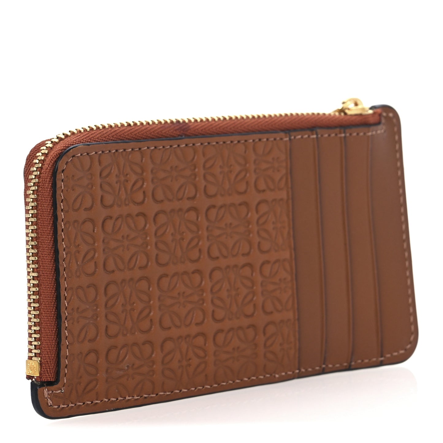 Calfskin Embossed Repeat Coin Card Holder Tan