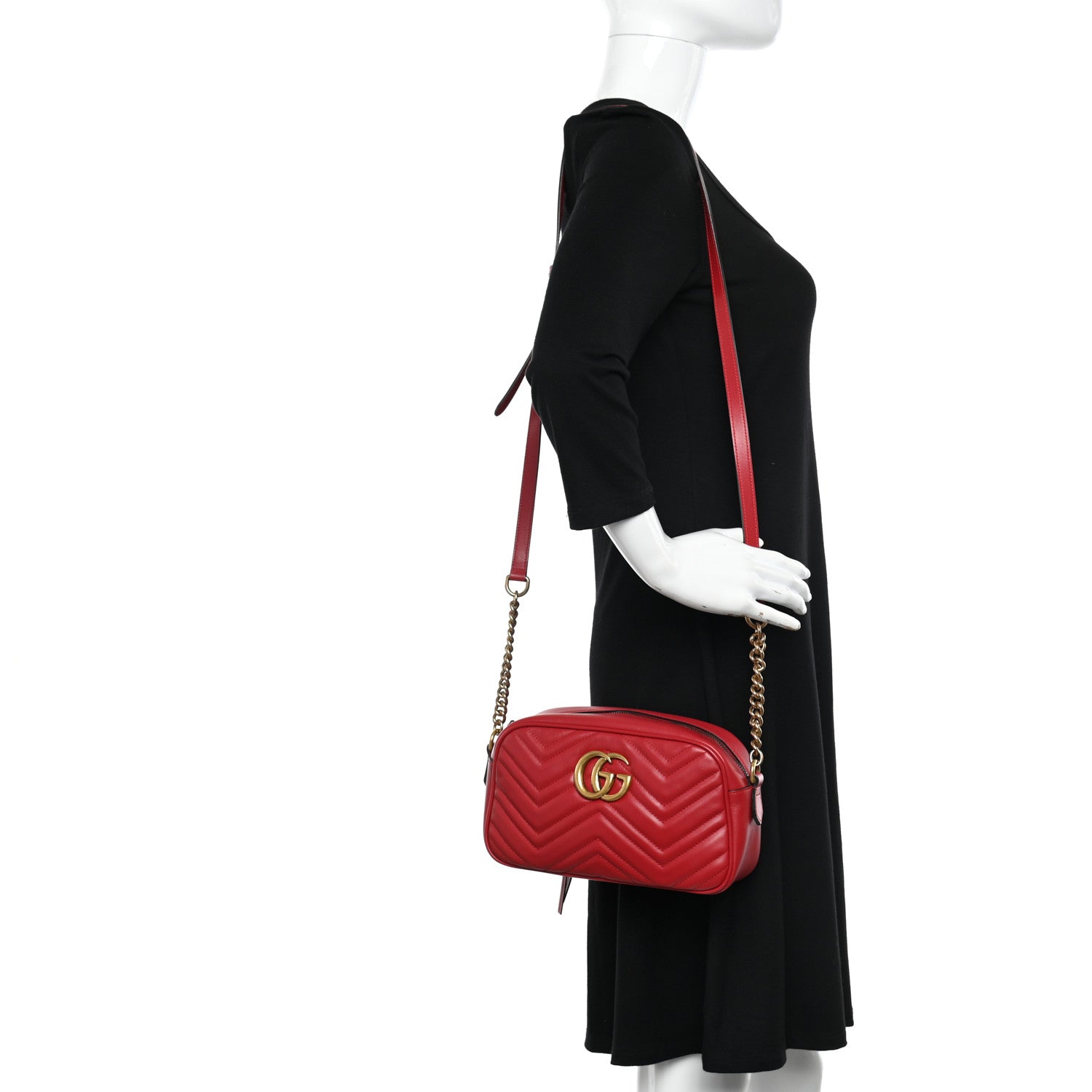 Gucci Calfskin Matelasse Small GG Marmont Chain Shoulder Bag Hibiscus Red 2 of 10