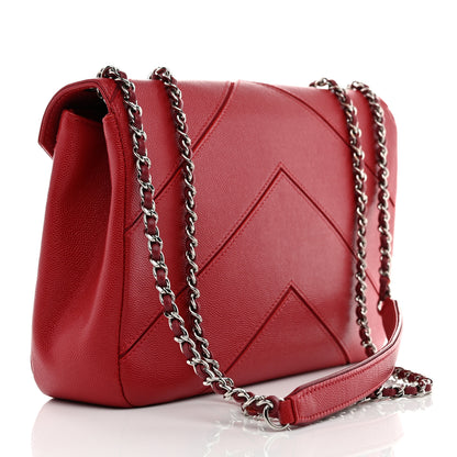 Chanel Caviar Macro Chevron Single Flap Red 3 of 10