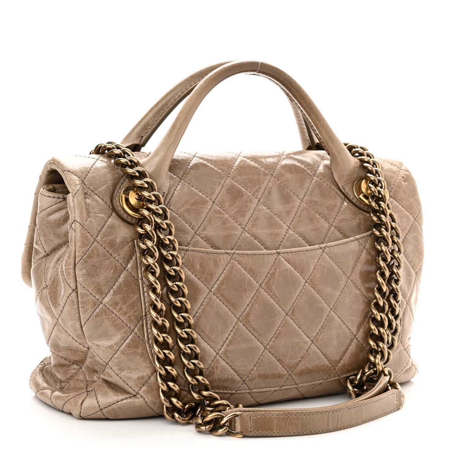 Chanel Glazed Calfskin Castle Rock Medium Flap Dark Beige 3 of 13