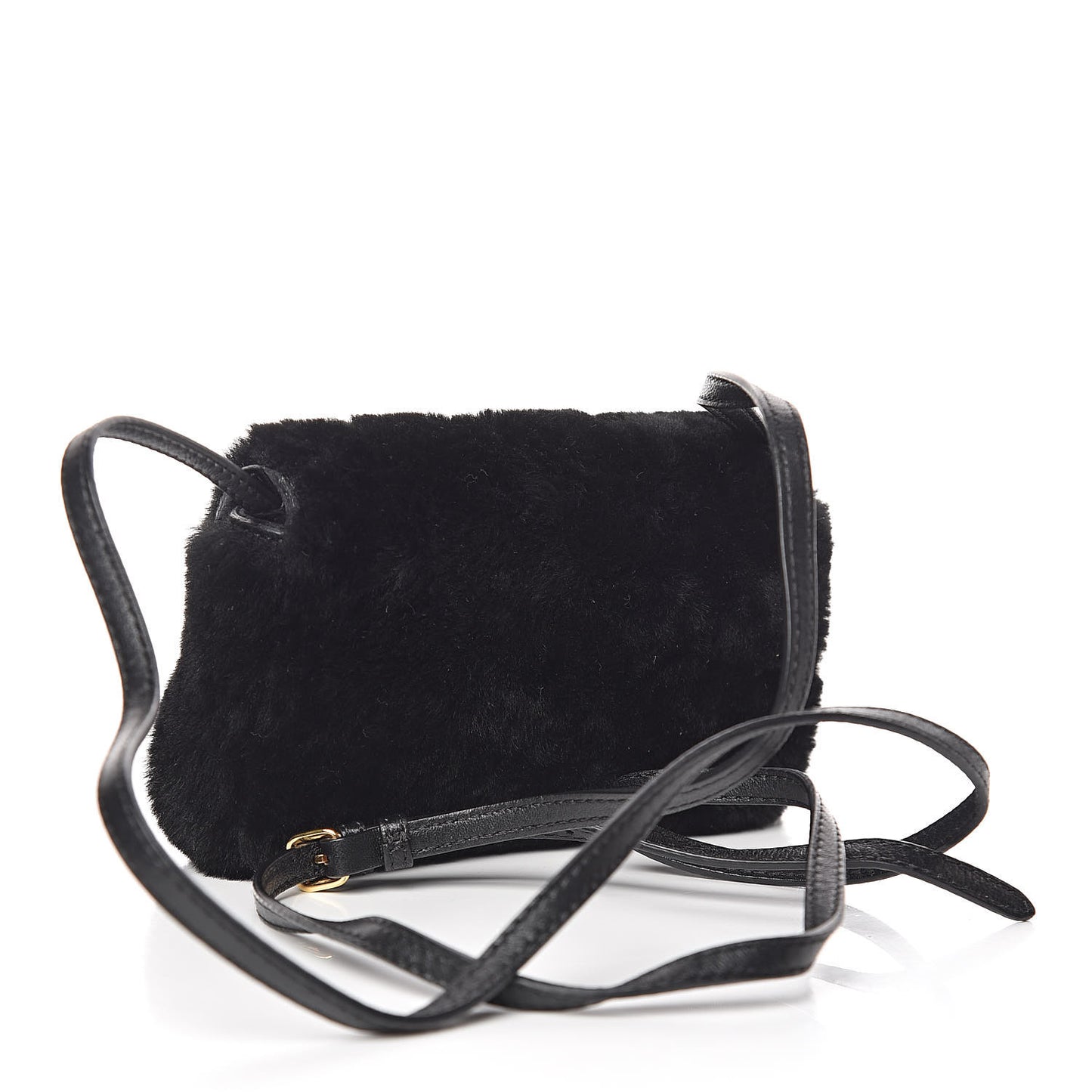 Shearling Shiny Nappa Micro Baguette Black