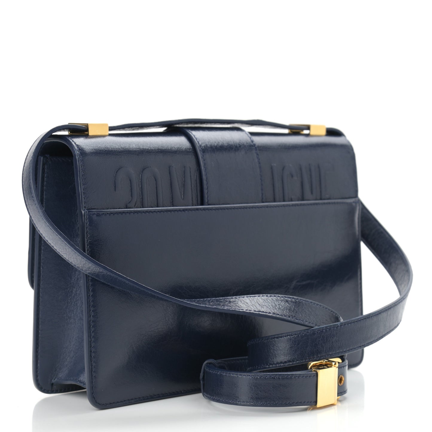 Shiny Crinkled Lambskin 30 Montaigne Flap Bag Indigo