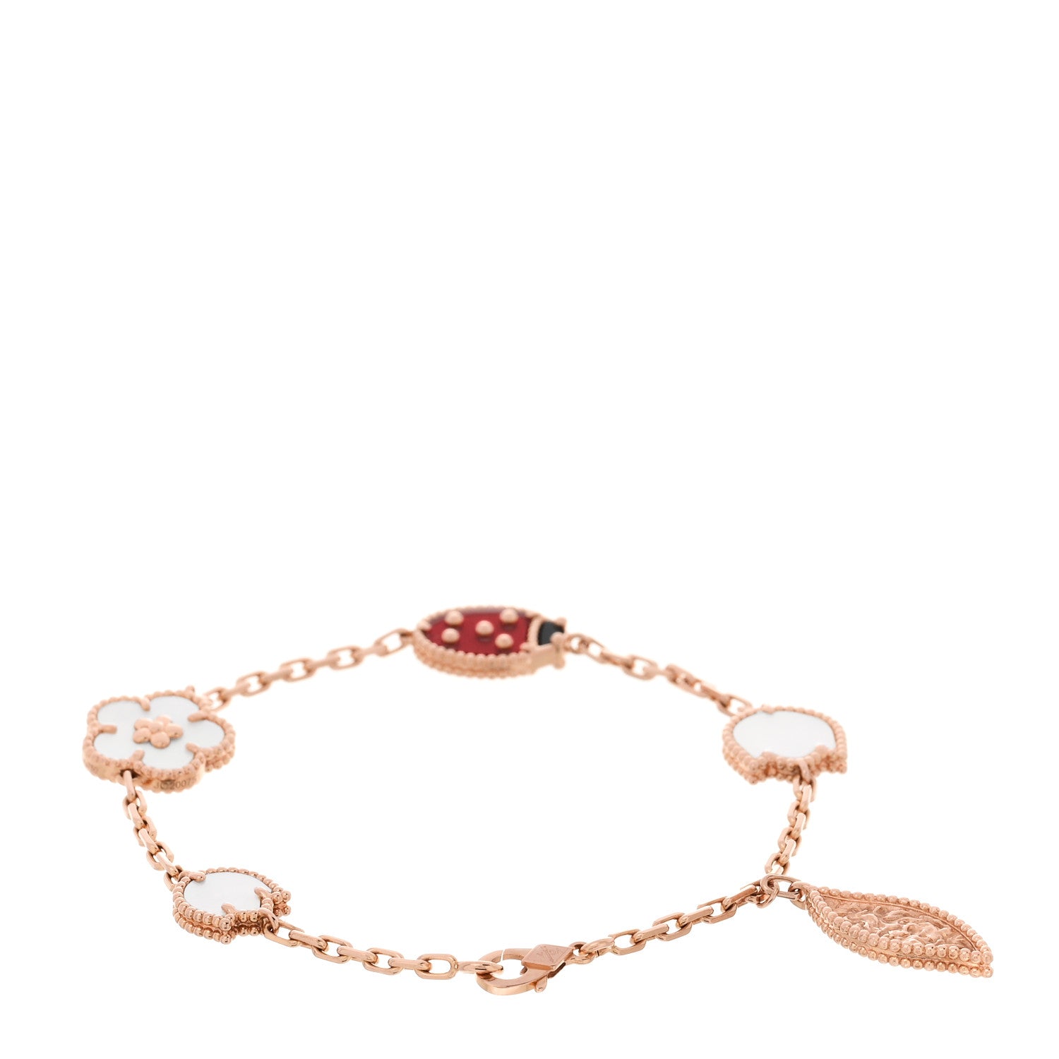 Van Cleef & Arpels 18K Rose Gold Carnelian Mother of Pearl Onyx 5 Motifs Lucky Spring Bracelet 2 of 5