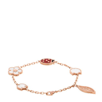 Van Cleef & Arpels 18K Rose Gold Carnelian Mother of Pearl Onyx 5 Motifs Lucky Spring Bracelet 2 of 5