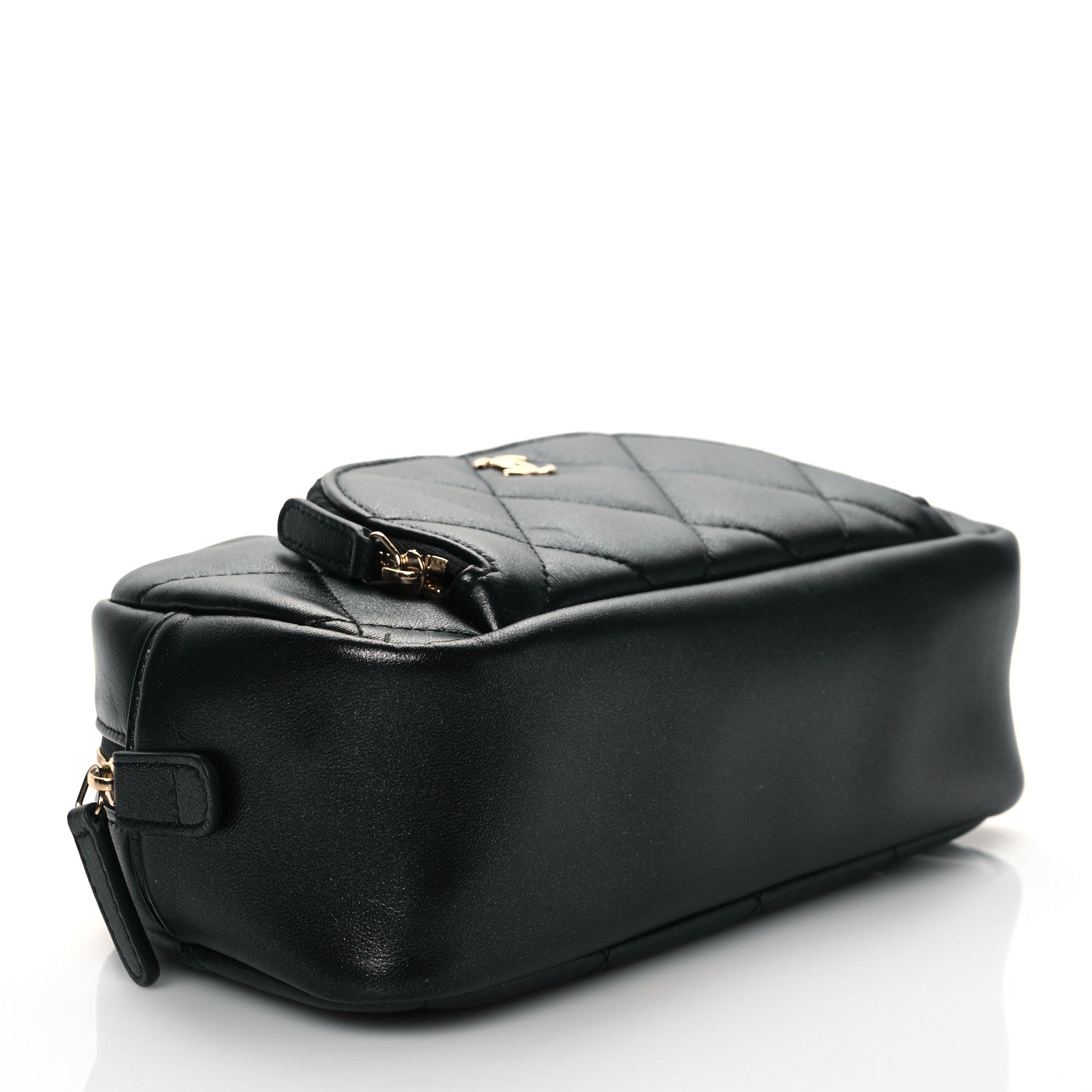 Chanel Lambskin Quilted Double Zip Pouch Black 4 of 9