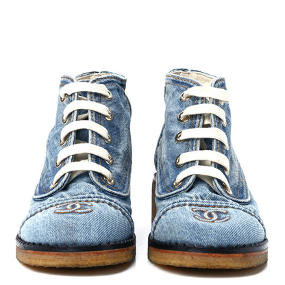Chanel Denim Lace Up Boots 38 Light Blue 2 of 8