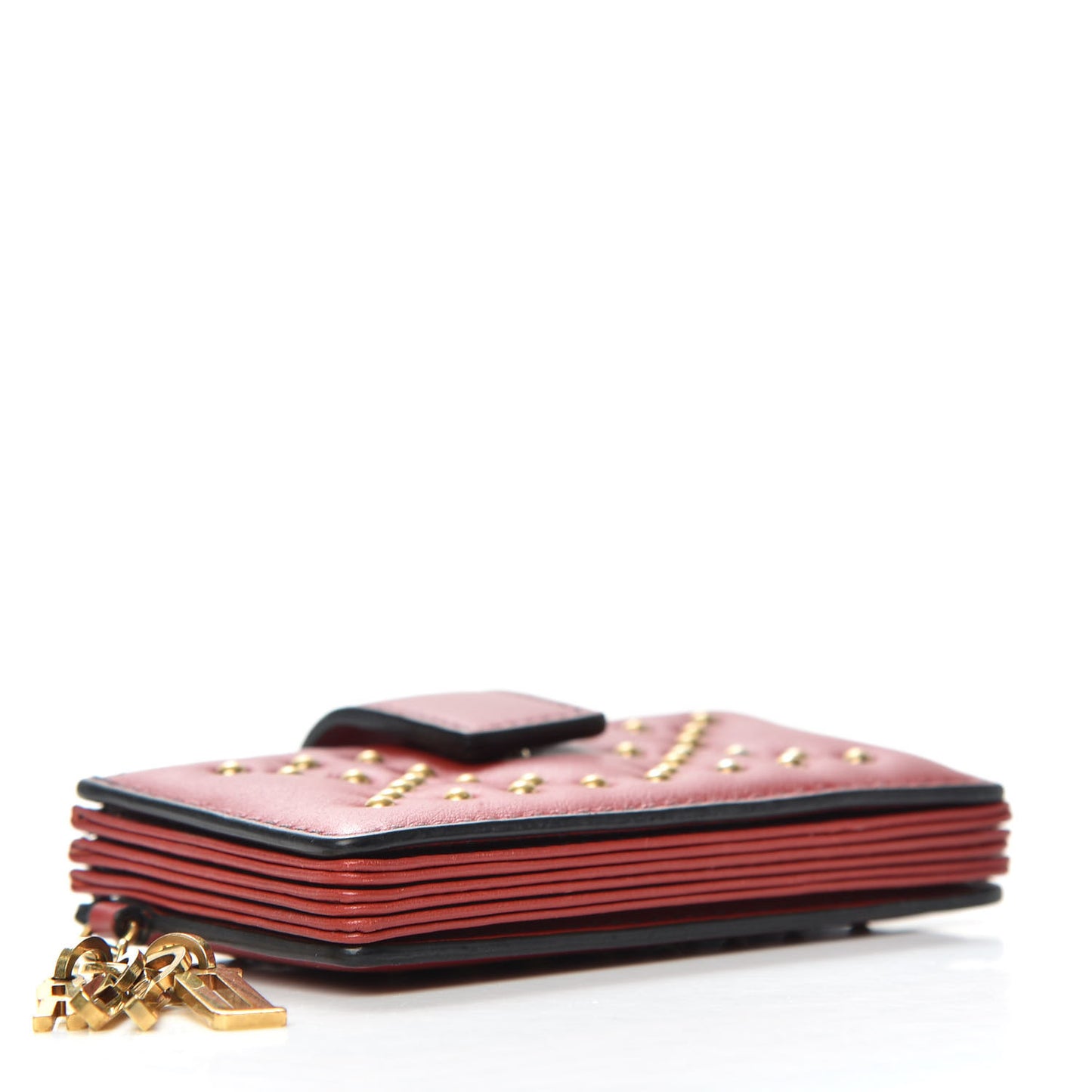 Lambskin Studded Cannage Lady Dior 5-Gusset Card Holder Red