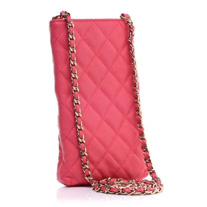 Chanel Caviar Quilted French New Wave Phone Holder With Chain Pink 2 of 10