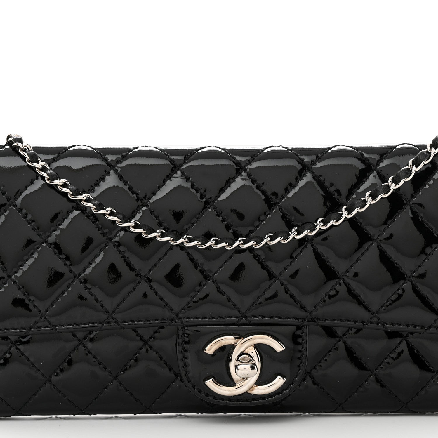 Chanel Patent Calfskin Quilted Flap Clutch With Chain Black 8 of 11