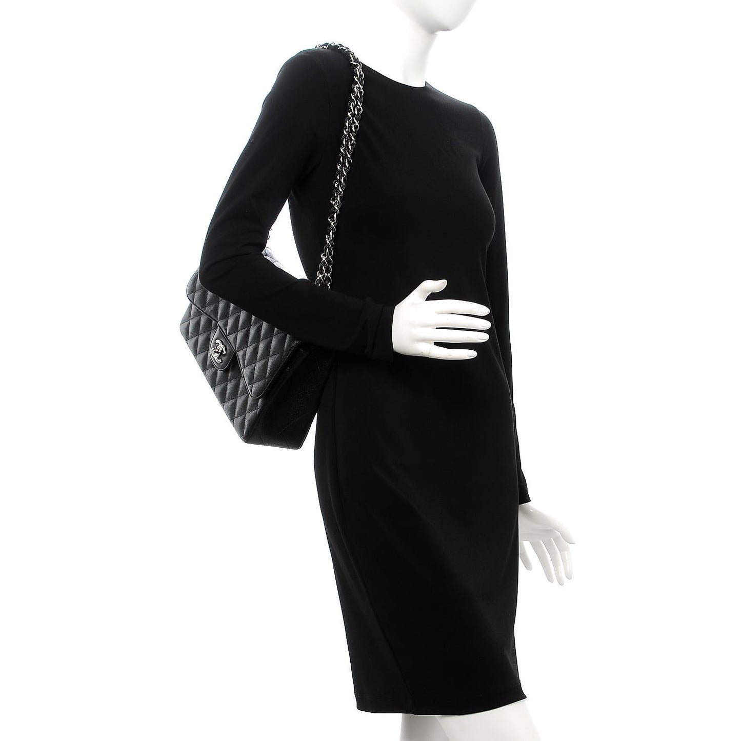 Caviar Quilted Jumbo Double Flap Black