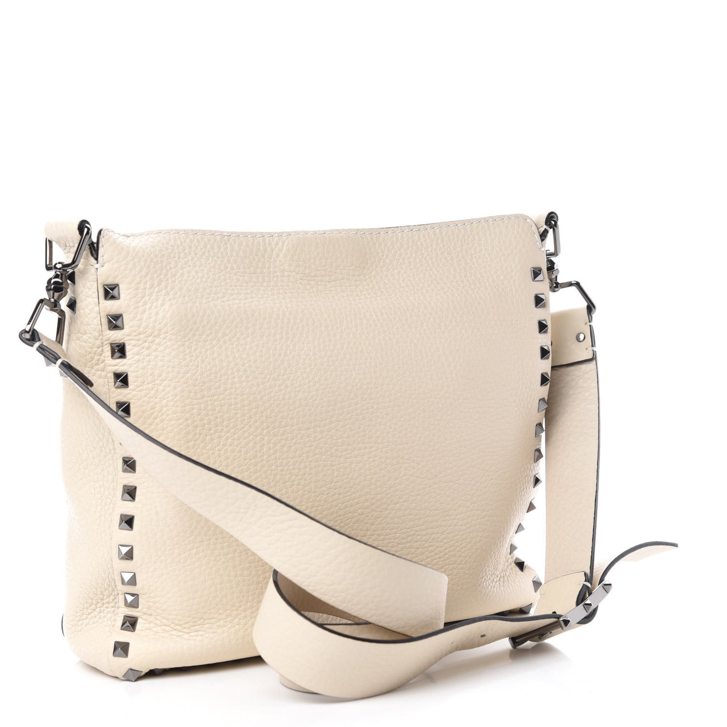 Pebbled Calfskin Small Rockstud Flip-Lock Messenger Bag Light Ivory