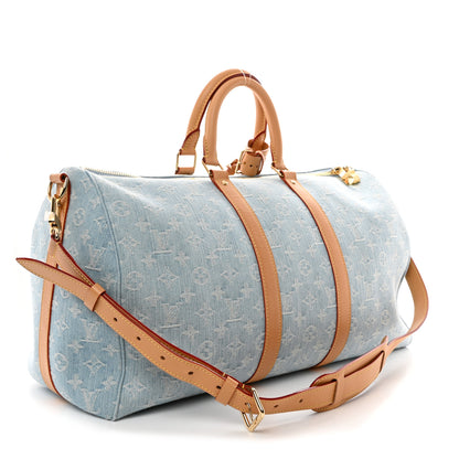 Louis Vuitton Denim Monogram Keepall Bandouliere 45 Sky Blue 2 of 8