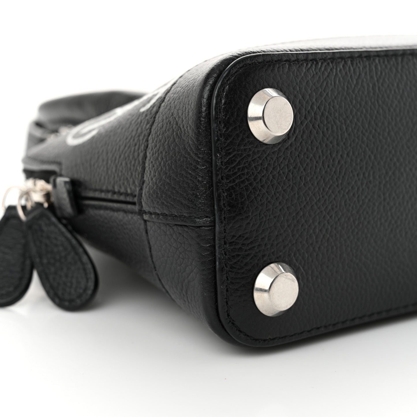 Grained Calfskin Graffiti Print Logo XXS Ville Top Handle Bag Black Silver