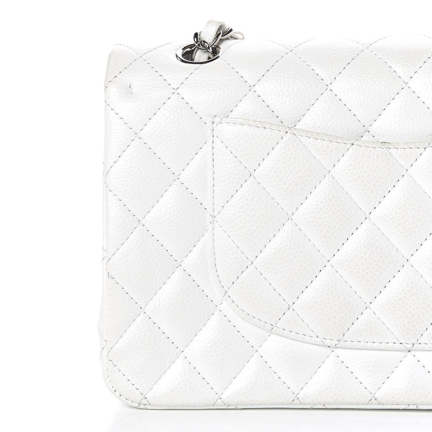 Caviar Quilted Medium Double Flap White