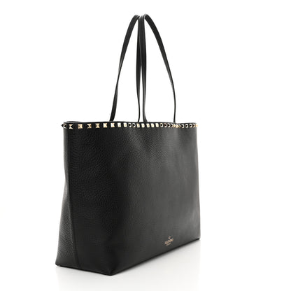 Valentino Garavani Grained Calfskin Rockstud Shoulder Tote Black 3 of 10