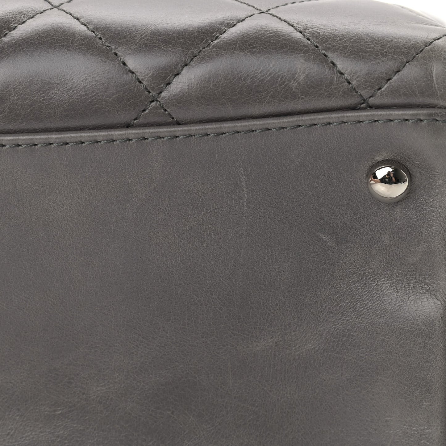 Glazed Calfskin Quilted Large CC Delivery Tote Grey