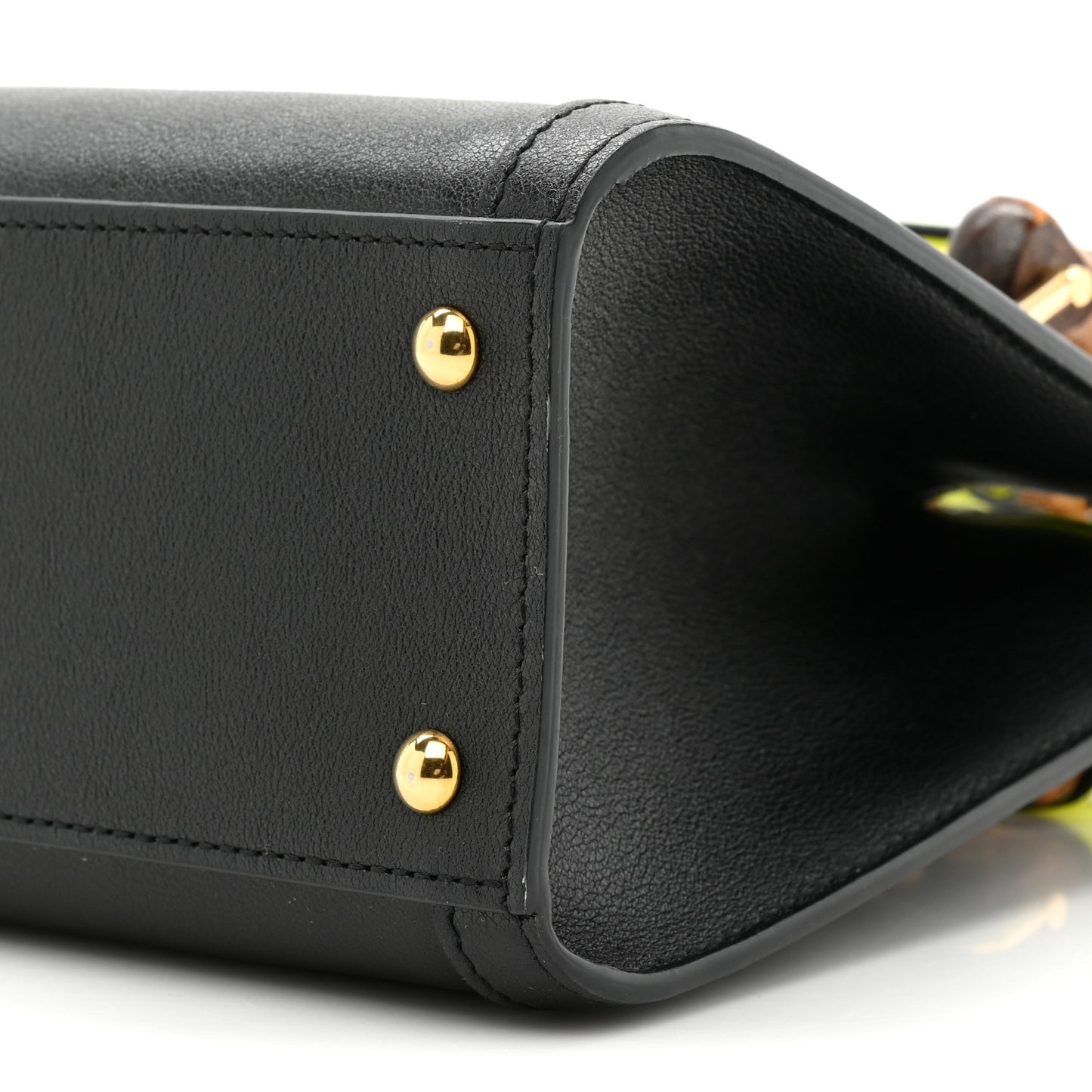 Wonka Grain Calfskin Mini Diana Tote Bag Black Yellow Fluo