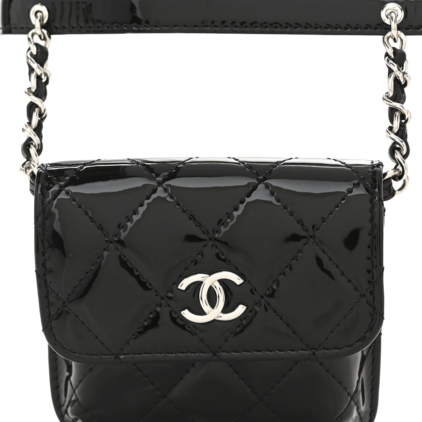 Patent Quilted Belt In Love Double Mini Flap Waist Bag Black Red