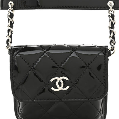 Chanel Patent Quilted Belt In Love Double Mini Flap Waist Bag Black Red 10 of 15