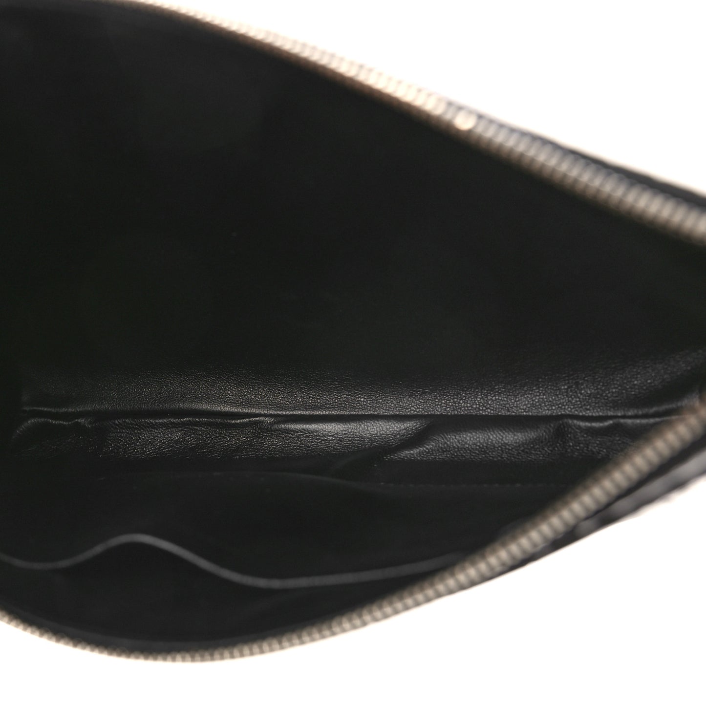 Semi Matte Calfskin Logo Crocodile Embossed Cash Gusseted Pouch Black White