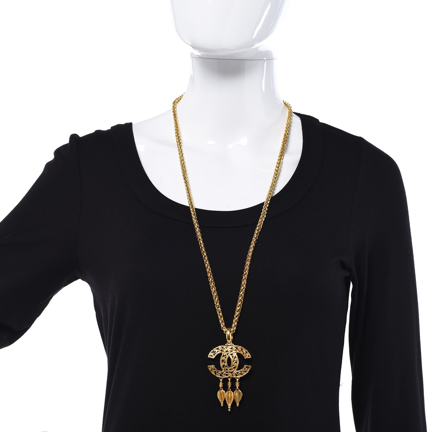 Chanel Fretwork CC Spindles Long Necklace Gold 2 of 7