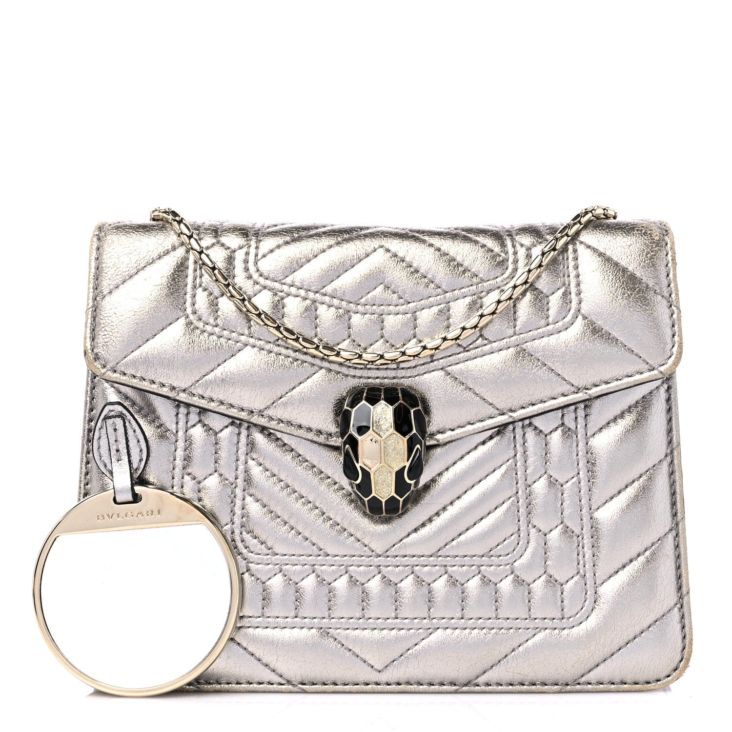 Bulgari Metallic Calfskin Quilted Serpenti Forever Shoulder Bag Silver 3 of 15
