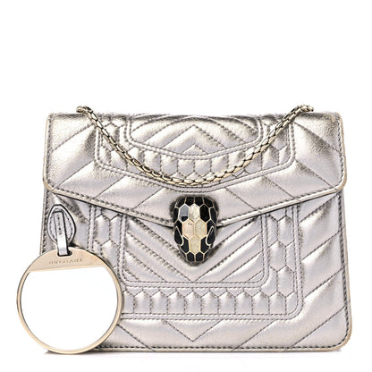 Bulgari Metallic Calfskin Quilted Serpenti Forever Shoulder Bag Silver 3 of 15