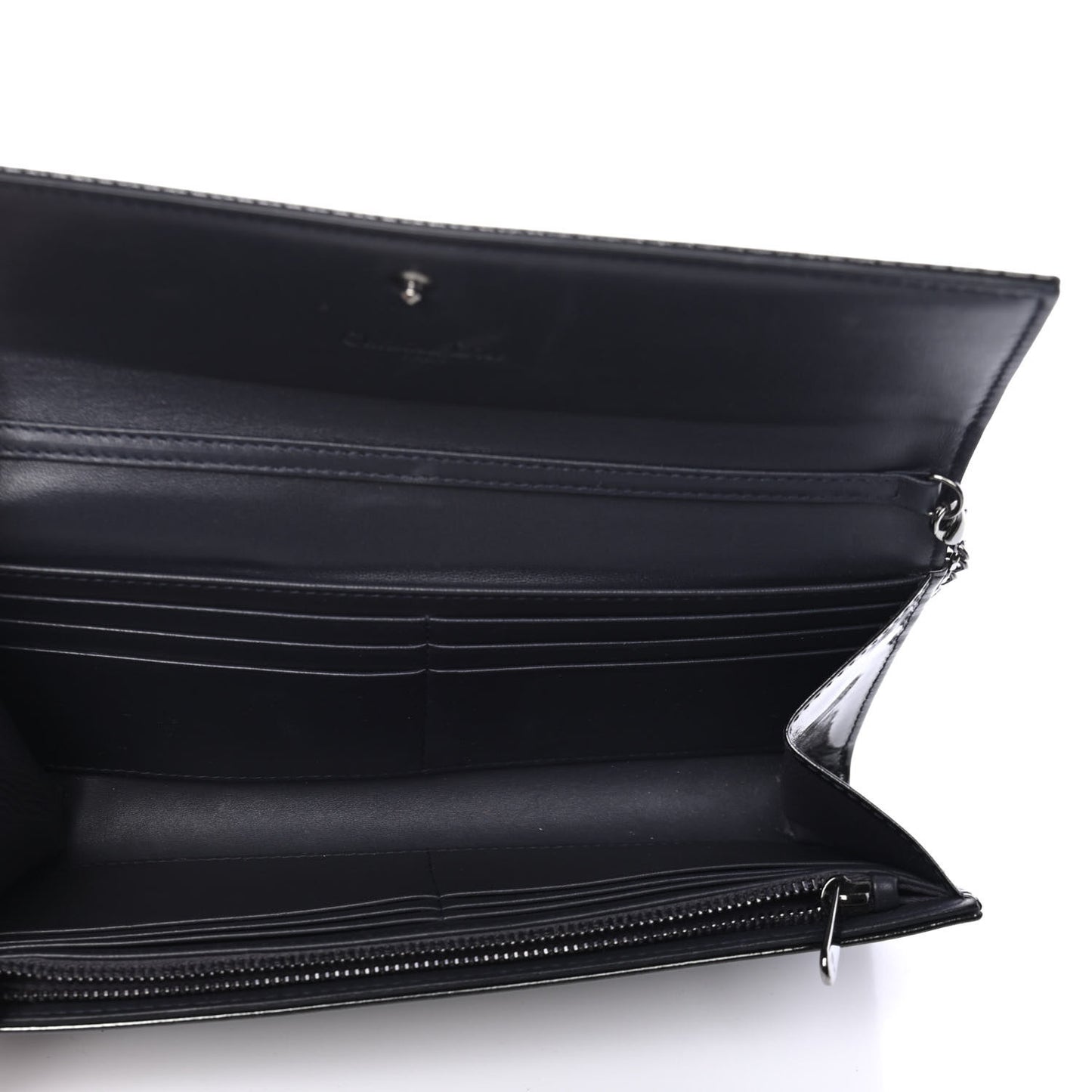 Metallic Patent Micro-Cannage Lady Dior Croisiere Chain Wallet Black