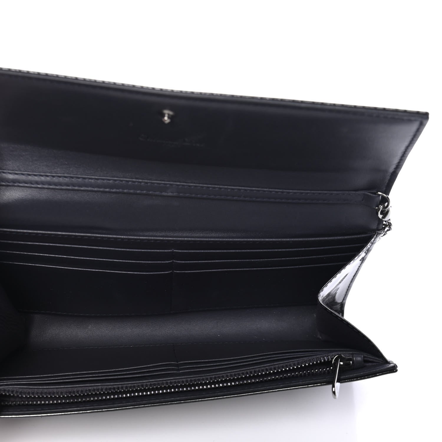 Christian Dior Metallic Patent Micro-Cannage Lady Dior Croisiere Chain Wallet Black 4 of 4