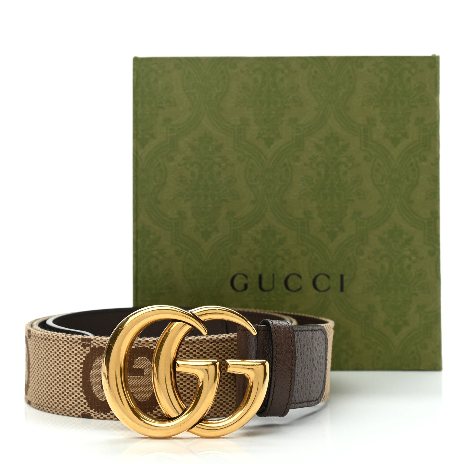 Gucci Monogram Jumbo GG Textured Dollar Calfskin Double G 40mm Belt 80 32 Camel Ebony 6 of 6