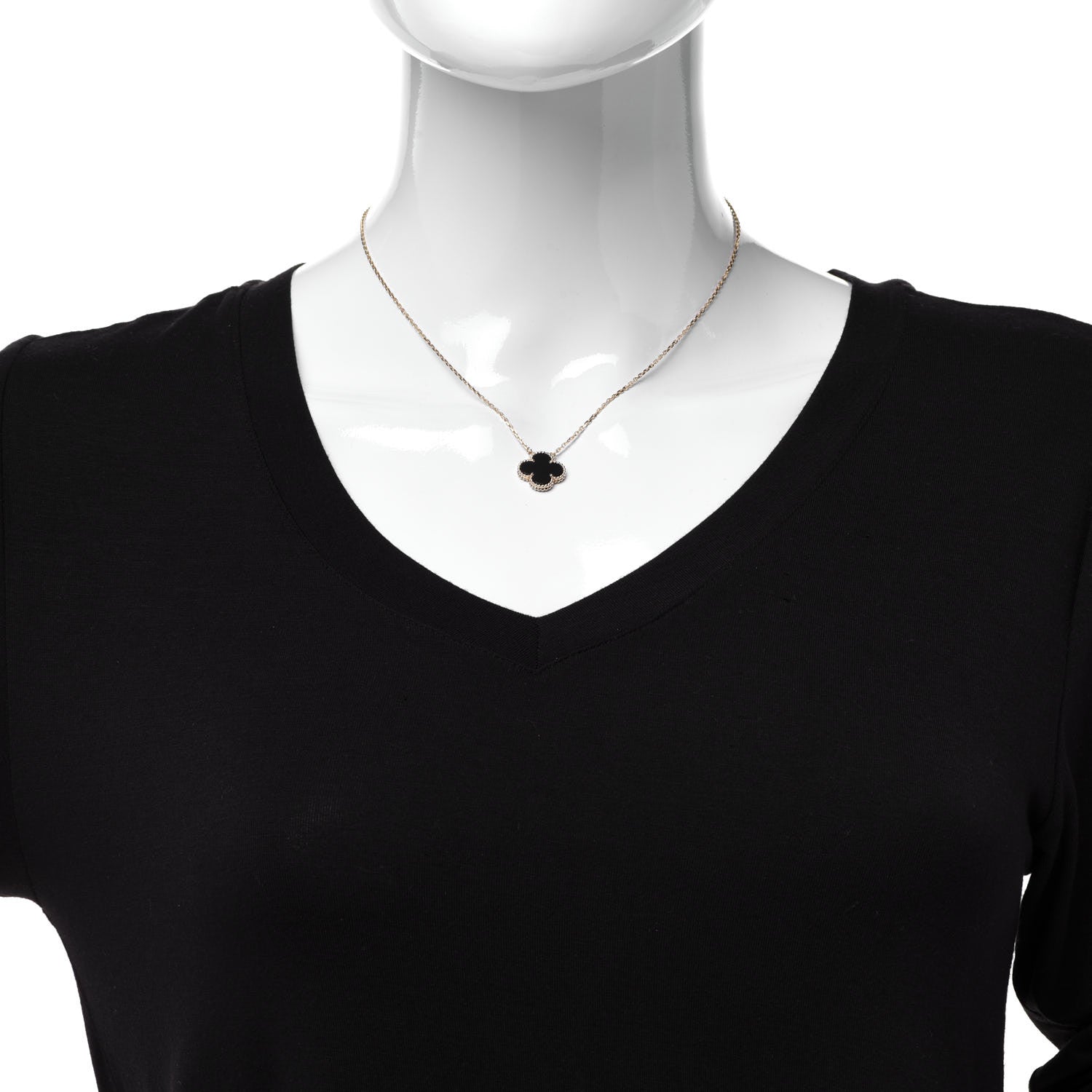 Van Cleef & Arpels 18K Yellow Gold Black Onyx Vintage Alhambra Pendant Necklace 2 of 6