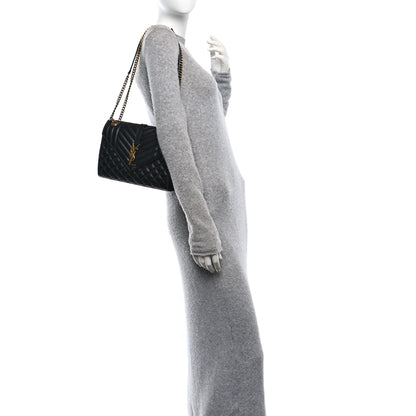 Saint Laurent Lambskin Mixed Matelasse Triquilt Medium Monogram Satchel Black 3 of 10