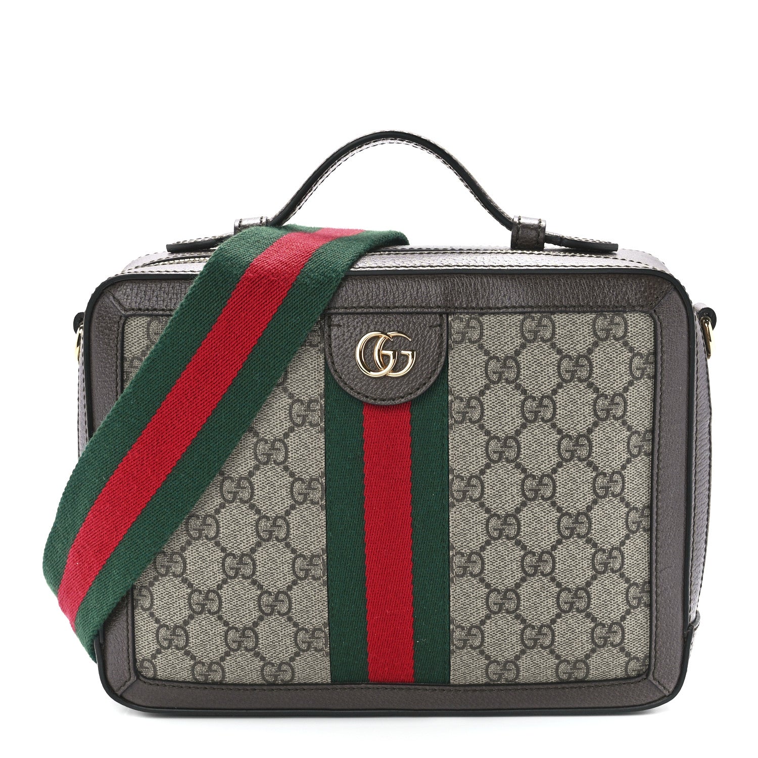 Gucci GG Supreme Monogram Web Small Ophidia Top Handle Shoulder Bag Brown 1 of 13